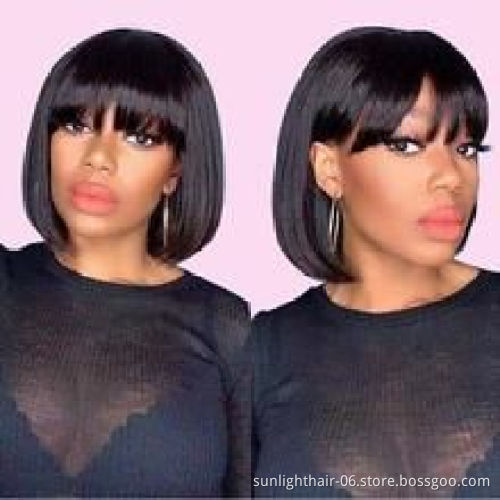 Pour francais Perruques Bob courtes cheveux bresilienne indiens non dentelle perruques naturel cheveux humain pour femme noir